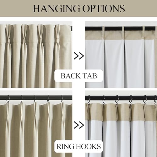 Vision Home Sand Pinch Pleated Full Blackout Curtains Linen Blended Room Darkening Window Curtains 102 inch for Living Room Bedroom Thermal Insulated Pinch Pleat Drapes with Hooks 60" Wx102 Lx1 - Image 4