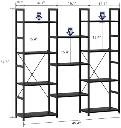 NUMENN Triple Column 4 Tier Bookshelf with 11 Adjustable Shelves, Black - Image 3