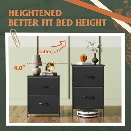 WLIVE Nightstand Set of 2, 2 Drawer Dresser for Bedroom, Small Dresser with 2 Drawers, Bedside Furniture, Night Stand, End Table with Fabric Bins for Bedroom, Dorm, Charcoal Black - Image 6