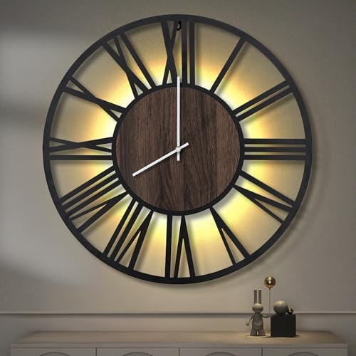 LEIKE Large Wall Clocks with Night Light Battery Operated,Silent Non Ticking,Rustic Modern Big Wood Clock for Living Room, Bedroom,Kitchen,Farmhouse,Office,Home Decor-30 Inch(Roman Numerals) by LEIKEWALLCLOCK