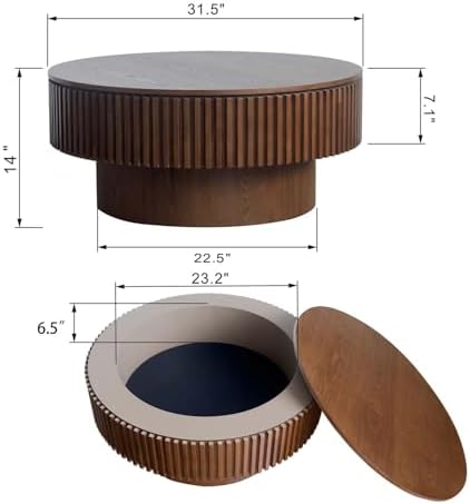 Round Coffee Table with Storage, Modern Wooden Coffee Table - Image 2