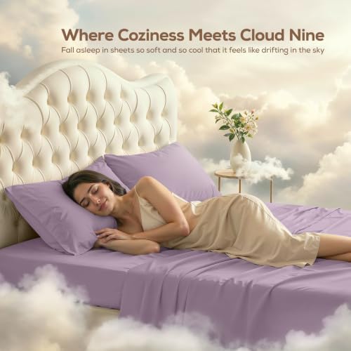 California King Sheets Set, 4 Pieces 16" Deep Pocket Bed Sheets, Lavender - Image 4