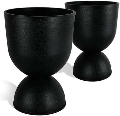 KOL 18 Inch Tall Planters, Black Plastic Urn Planters, 2 Pack - Image 6