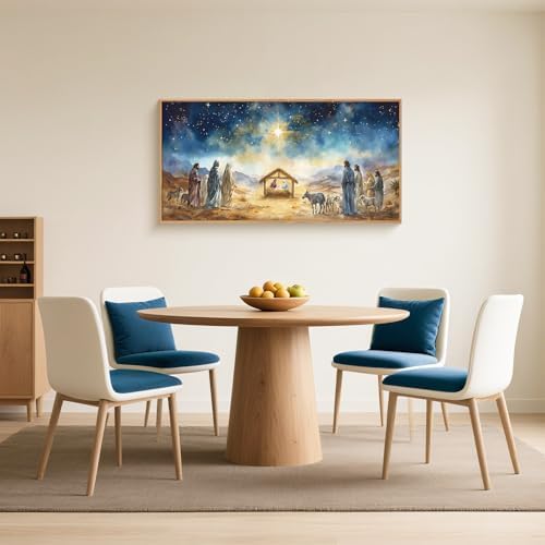 LHIUEM Large Bible Christian Religious Framed Canvas Wall Art Set,Birth of Jesus Nativity Wall Decor,Christmas Mary and Joseph Artwork for Living Room,Bedroom,Dining Room,Office -20"x40"x3 - Image 3