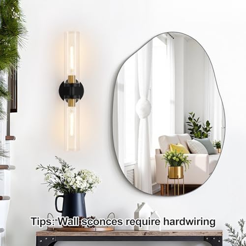 Indoi Black and Gold Wall Sconce, Hardwired Bathroom Sconces Wall Lighting with Clear Glass, Modern Sconces Wall Light fixtures for Bathroom Mirror Living Room Hallway Bedroom - Image 6