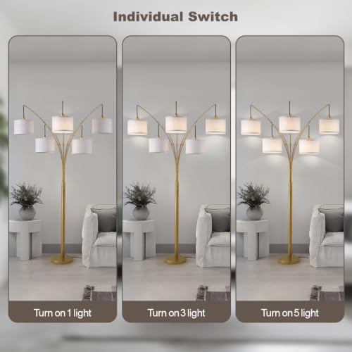 Gold Floor Lamps for Living Room, 4000LM Super Bright Arc Floor Lamp with Remote Control, Large Tall Floor Lamps with Stepless Dimmable, 80" Mid Century Tree Floor Lamp for Bedroom, Office - Image 4