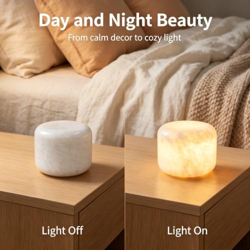 Natural Marble Table Lamp, Cordless Rechargeable Pat Control Night Light, Dimmable Warm Glow Stone Lamp for Bedroom Bedside Table Desk Shelf, Home Decor Gift - Image 2
