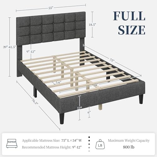 Yaheetech Full Size Upholstered Tufted Bed Frame with Headboard - Image 2