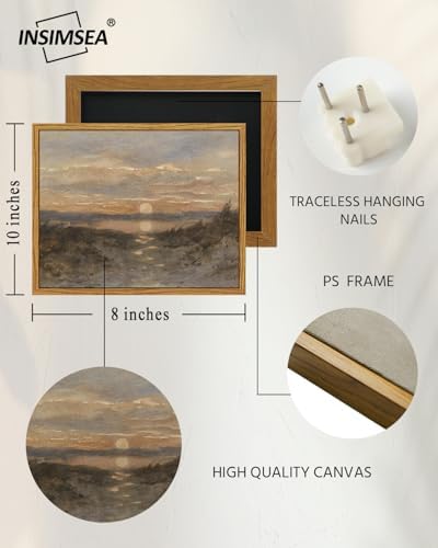 InSimSea Framed Canvas Wall Art, Vintage Coastal Landscape Painting, Rustic Nature Scenery Decor for Living Room Shelf Hallway,10x8 in, Earth Tones - Image 5