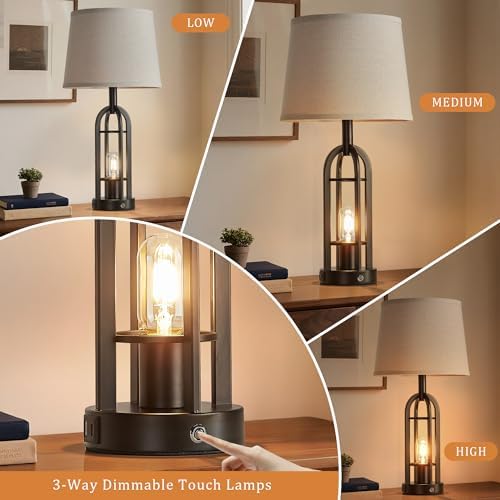 SRJJA 24" Farmhouse Touch Table Lamps for Living Room Set of 2 with USB A+C - Image 2