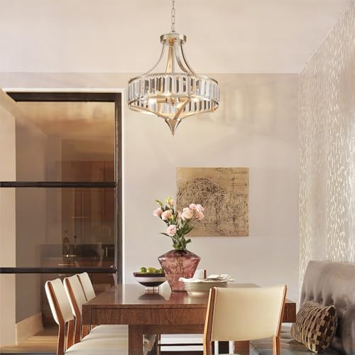 Crystal Chandeliers for Dining Room Rustic Farmhouse Pendant Round 4-Light Brushed Nickel Lighting Fixture for Dining Room Kitchen Island Hallway Bedroom Home Office - Image 2