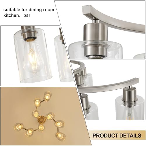 CNRATYE 9-Light Brushed Nickel Glass Chandelier, Adjustable Height Hanging Industrial Dining Room Chandelier Over Table, Modern Farmhouse Chandelier for Kitchen Island Living Room Entryway Bedroom - Image 7