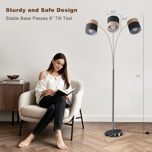 Floor Lamps for Living Room, Brushed Nickel Arc Floor Lamp, 3 Light Tall Floor Lights Living Room, 71" Mid Century Tree Floor Lamp for Bedroom, Office(Bulb not Included) - Image 5