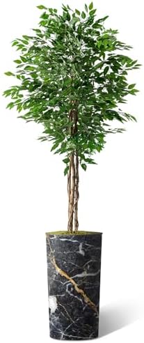 Artificial Tree in Modern Granite Effect Planter, Fake Ficus Silk Tree for Indoor and Outdoor Home Decoration - 75" Overall Tall (Plant Pot Plus Tree) - Image 2