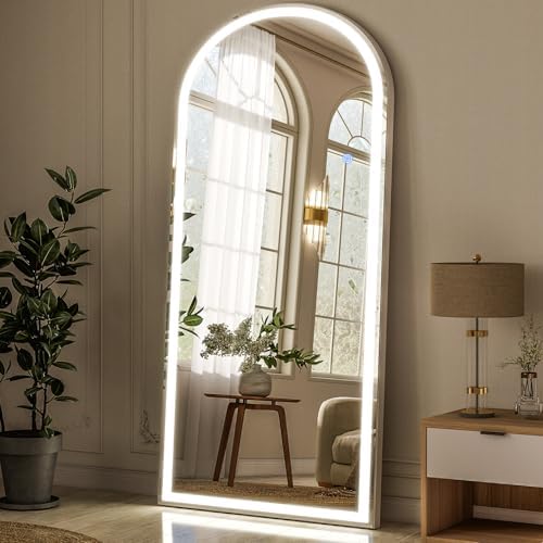 GLSLAND Arched LED Full Length Mirror - 65"x26" Full Body Standing Mirrors by GLSLAND
