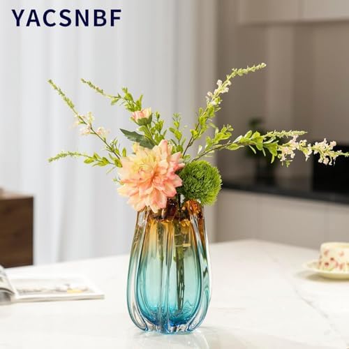 Hand Blown Glass Flower vases, Unique Glass vases, Wide Mouth vases, Small Modern Art Deco Glass vases for Home Living Room, Office, Table centerpieces, Bookshelves and Wedding Decorations - Image 4
