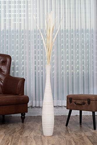 Leewadee Large White Wash Home Decor Floor Vase – Wooden 34 inches Tall Farmhouse Decor Flower Holder for Fake Plant and Pampas Grass - Image 2