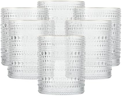 Fortessa Jupiter Beaded Hobnail Glass, 10 Ounce Double Old Fashioned (Set of 6), Gold Rim Clear by Unknown