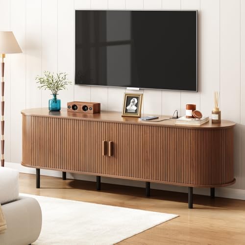 ONBRILL 70.8" TV Stand with Power Outlet & Storage for TVs up to 75” Walnut - Image 4