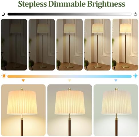 AHDWDW Gold Floor Lamp for Living Room,Mid-Century Modern Floor Lamps with Remote,Farmhouse Boho Floor Light with Dual Fabric Shade,Dimmable Standing Tall Lamp for Bedroom Corner Reading Office - Image 2