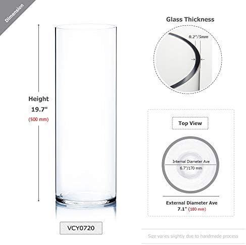 WGV Cylinder Vase Bulk, Width 7", Height 20", Clear Wide Large Diameter Flower Glassware, Floral Container, Planter Terrarium for Wedding Party Event, Home Accent Decor, 4 Pieces - Image 2