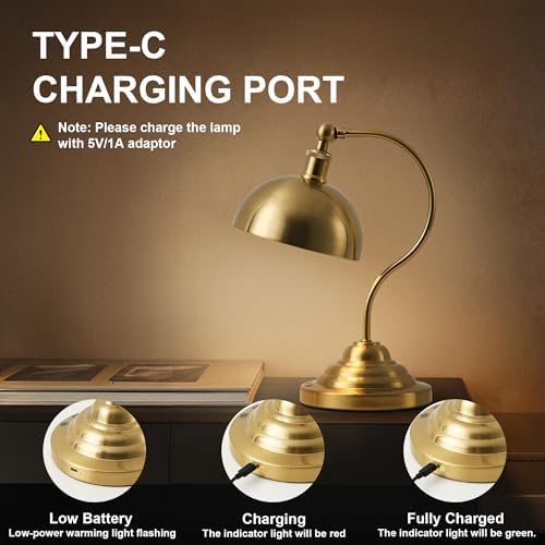 KARTOOSH Cordless Table Lamp, Battery Operated Vintage Desk Light, Brass - Image 6