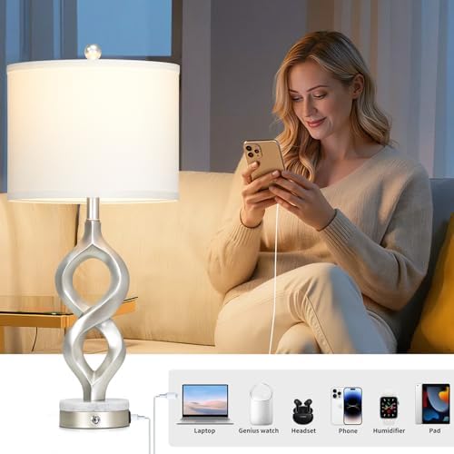 Cinyirong 30" Tall Silver Sculptural Table Lamp for Living Room & Bedroom - Image 5