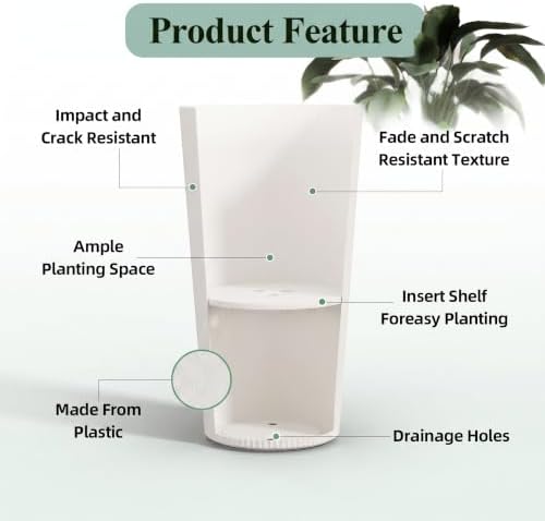 24" Tall Planters for Outdoor Plants with Insert, Set of 2 White - Image 5