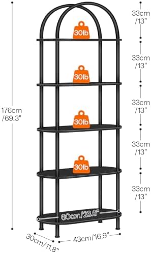 HOOBRO 5 Tier Open Bookshelf, Industrial Arched Bookcase Display Shelf Rack, Wooden Bookcase Storage Shelf Metal Frame, Tall Storage Organizer for Home, Easy Assembly, Black BB176SJ01 - Image 3