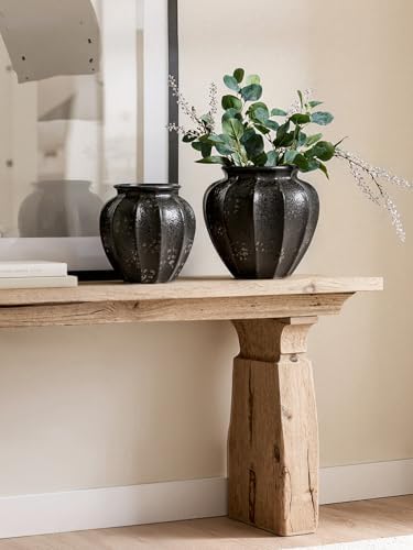 LE TAUCI Black Ceramic Vase, 9-Inch Textured Flower Vase - Image 6