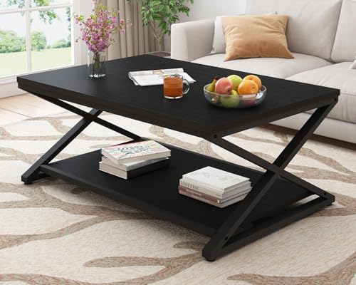 HSH 39" Rectangle Coffee Table with Storage for Living Room, Black Oak - Image 3