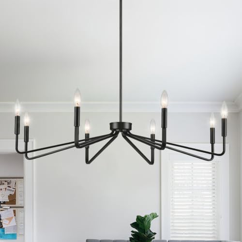 8-Light 38 Inch Large Black Farmhouse Chandelier for Living Room by ACANER