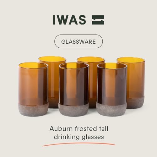 IWAS Upcycled Tall Auburn Drinking Glasses | 350 ML | 12 OZ | Set of 6 | Sustainable Water and Juice Glass For Home | Light Brown Cup | Thick High Ball Modern Amber Glassware | Better Than Recycled - Image 2