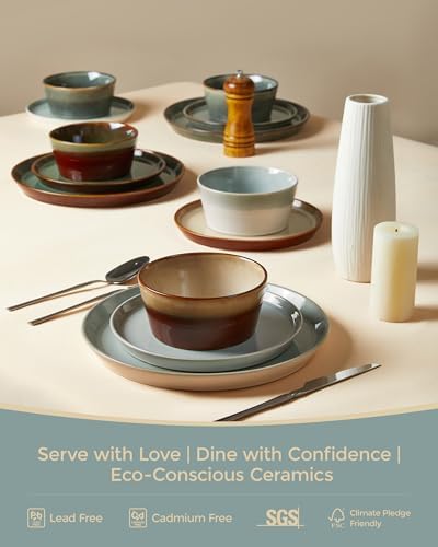 Pokini Ceramic Plates and Bowls Sets for 6, 18pcs Dinnerware Sets, Dish Set - Image 6
