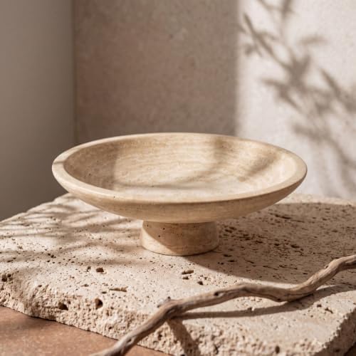 11.8" Natural Travertine Fruit Bowl,Stone Decorative Bowl,Beige - Image 5