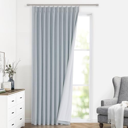 Vision Home Blue Fog Pinch Pleated Full Blackout Curtains Linen Blended Room Darkening Window Curtains 108 inch for Living Room Bedroom Thermal Insulated Pinch Pleat Drapes with Hooks 60" Wx108 Lx1 by VisionHome