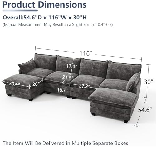 U Shaped Modular Sectional Couch, Comfy Sofa for Living Room - Image 2