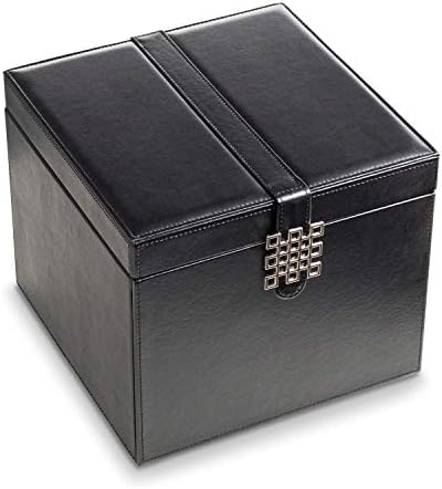 Glenor Co Earring Organizer Holder - 75 Small & 4 Large Slots Classic Jewelry Box with Drawer & Modern Closure, Mirror, 4 Trays Earrings, Ring or Chain Storage - PU Leather Case - Black - Image 5
