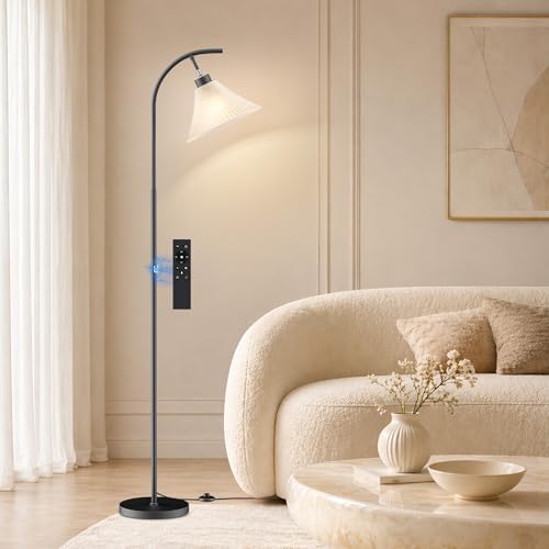 SIBRILLE Glass Floor Lamp, Dimmable Black Standing Lamp with Remote Control & 3 Color Temperatures, Modern Arc Floor Lamps for Living Room Bedroom Office Corner, 9W LED Bulb Included by SIBRILLE
