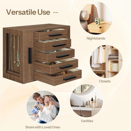 HOOBRO 5-Tier Jewelry Box, Wooden Jewelry Organizer with Transparent Window - Image 6