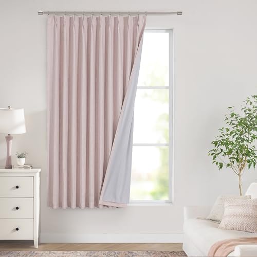 Vision Home Soft Pink Pinch Pleated Full Blackout Curtains Linen Blended Room Darkening Window Curtains 72 inch for Living Room Bedroom Thermal Insulated Pinch Pleat Drapes with Hooks 60" Wx72 Lx1 by VisionHome