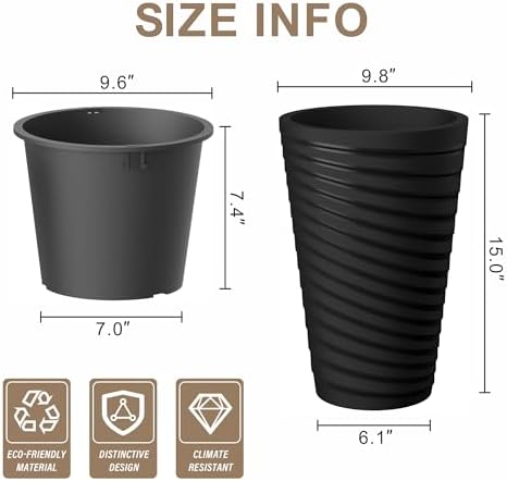 Kante Set of 2 Black Plastic Round Planters 15" Tall Home & Outdoor - Image 2