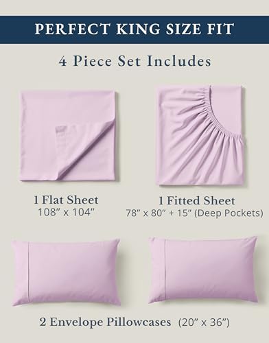 LANE LINEN King Sheets 100% Organic Cotton Cooling Soft 4pc - Orchid Petal - Image 4