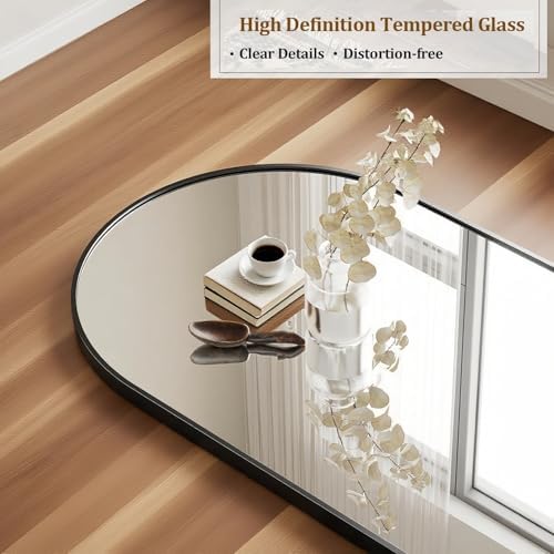 Prywot Arched Full Length Mirror, 58"x18" Floor Mirror with Stand, Black - Image 6