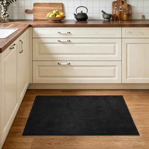2x3 Black Solid Area Rug Washable Non-Slip Soft for Entryway Front Door - Image 2
