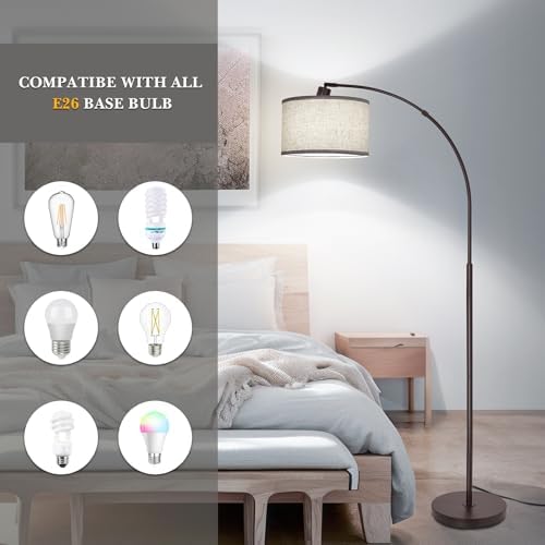 Floor Lamp for Living Room，Arc Floor Lamp with Adjustable Lamp Head Tall Pole Standing Lamp with On/Off Pedal Switch Over Couch Arched Reading Light for Bedroom Study Room 8W LED Bulb Included （Brown） - Image 4