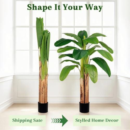 5ft Artificial Banana Tree Real Bark Trunk Faux Banana Leaf Tree - Image 5