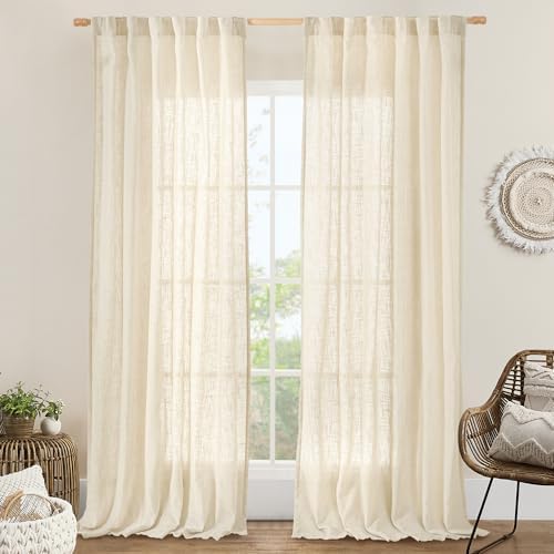 LAMIT Living Room Linen Curtains 95 Inch for Bedroom, Semi Sheer Panels by LAMIT