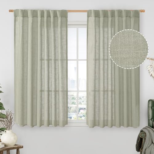 LAMIT Sage Grey Semi Sheer Linen Curtains 45 Inches Long 2 Panels by LAMIT