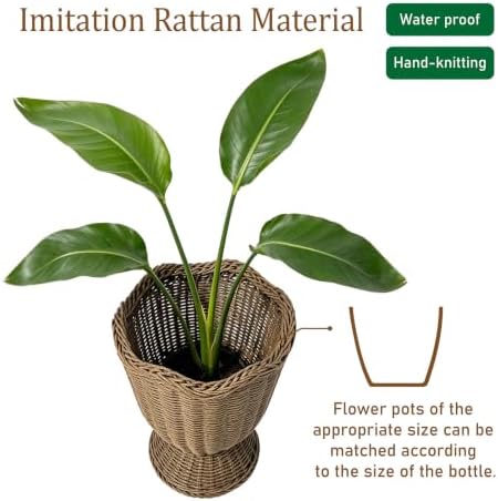 Rattan Planter, Woven Planter Basket for Plants Indoor Outdoor, Rattan Flower Pot, Decorative Plant Holder Basket for Garden Patio Boho Home Decor(Brown&Scalloped-Small:11.81" H x 9.84" W) - Image 5
